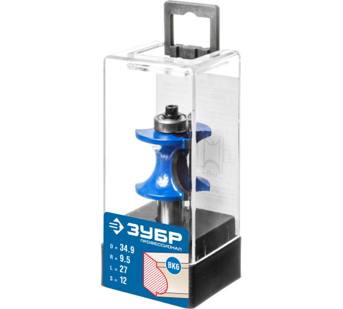 ЗУБР 34.9 x 29 мм, радиус 9.5 мм, фреза полустержневая с подшипником, Профессионал (28722-34.9) купить  в Сочи