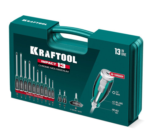 KRAFTOOL IMPACT 13 шт, сквозной стержень Cr-Mo, набор ударных отверток (25035) купить  в Сочи