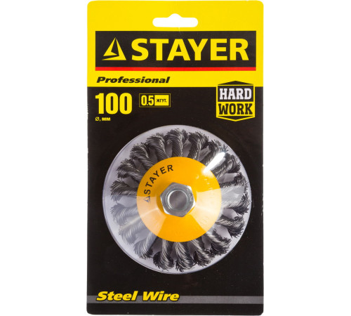 STAYER 100 мм, жгутированная стальная проволока 0.5 мм, коническая щетка-крацовка для УШМ, Professional (35135-100) купить  в Сочи