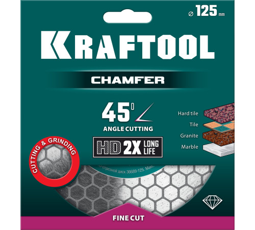 KRAFTOOL CHAMFER 125 мм (22.2 мм, 25х1.6 мм) Шлифовально-отрезной алмазный диск (36689-125) купить в Сочи KRAFTOOL CHAMFER 125 мм (22.2 мм, 25х1.6 мм) Шлифовально-отрезной алмазный диск (36689-125) купить в Сочи