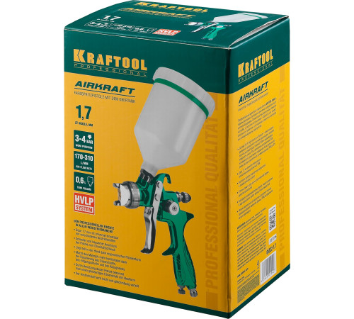KRAFTOOL AirKraft, HVLP, 1.7 мм, пневматический краскопульт с верхним бачком (06522-1.7) купить в Сочи KRAFTOOL AirKraft, HVLP, 1.7 мм, пневматический краскопульт с верхним бачком (06522-1.7) купить в Сочи