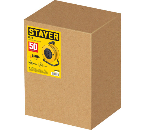 STAYER M-315, ПВС, 3 х 1.5 мм2, 50 м, 3500 Вт, силовой удлинитель на катушке (55078-50) купить  в Сочи