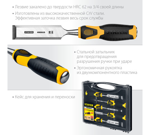 STAYER Hercules, 5 предм., набор стамесок-долот, Professional (18205-H5) купить в Сочи STAYER Hercules, 5 предм., набор стамесок-долот, Professional (18205-H5) купить в Сочи