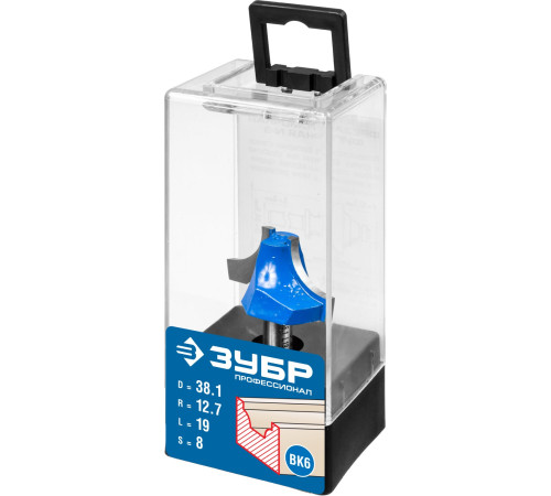 ЗУБР 38.1 x 19 мм, радиус 12.7 мм, фреза пазовая фасонная №1, Профессионал (28740-38.1) купить  в Сочи