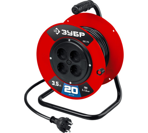 ЗУБР ПВС-215, ПВС, 2 х 1.5 мм2, 20 м, 3500 Вт, силовой удлинитель на катушке (55103-20) купить  в Сочи