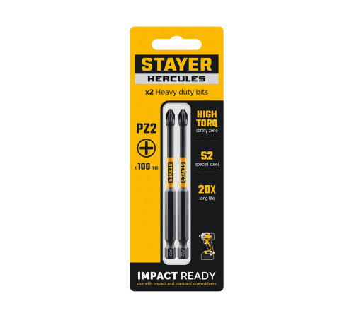 STAYER HERCULES, PZ2, 100 мм, 5 шт, торсионные биты (26233-2-100-5) для монтажа и демонтажа резьбовых соединений с ручным и механизированным инструментом STAYER HERCULES, PZ2, 100 мм, 5 шт, торсионные биты (26233-2-100-5) для монтажа и демонтажа резьбовых соединений с ручным и механизированным инструментом