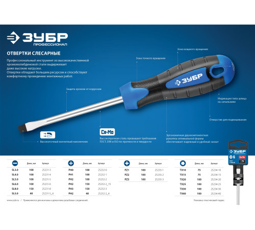 ЗУБР PZ3 x 150 мм, отвертка, Профессионал (25233-3) купить  в Сочи