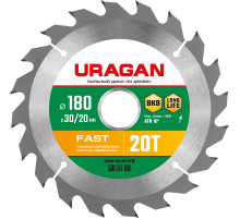 URAGAN Fast, 180 х 30/20 мм, 20Т, пильный диск по дереву (36800-180-30-20)