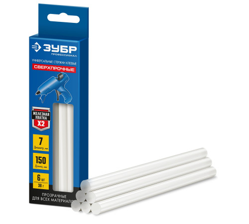 ЗУБР 7 х 150 мм, 6 шт, сверхпрочные прозрачные клеевые стержни, Профессионал (06855-6) купить  в Сочи
