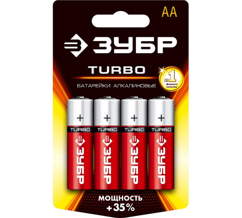 ЗУБР TURBO, АА х 4, 1.5 В, алкалиновая батарейка (59213-4C) купить  в Сочи