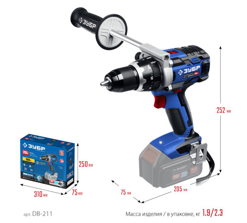 ЗУБР Т7, 20 В, 100 Н·м, без АКБ, бесщеточная дрель-шуруповерт, Профессионал (DB-211) купить  в Сочи