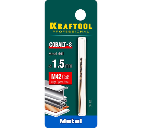 KRAFTOOL COBALT-8, 1.5 х 43 мм, сталь М42, HSS-Co(8%), сверло по металлу (29656-1.5) купить в Сочи KRAFTOOL COBALT-8, 1.5 х 43 мм, сталь М42, HSS-Co(8%), сверло по металлу (29656-1.5) купить в Сочи
