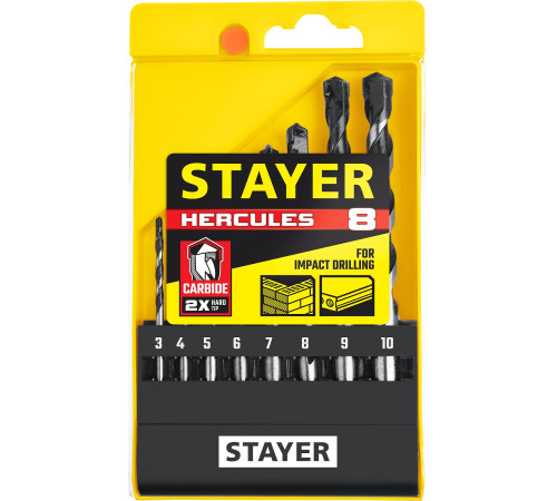 STAYER Hercules, 8 шт: d 3-4-5-6-7-8-9-10 мм, набор сверл по бетону, Professional (2915-H8) купить в Сочи STAYER Hercules, 8 шт: d 3-4-5-6-7-8-9-10 мм, набор сверл по бетону, Professional (2915-H8) купить в Сочи