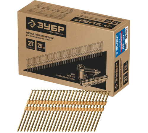 ЗУБР SN21 63 х 2.87 мм, реечные гвозди рифленые оцинкованные, 3000 шт (305393-63) купить  в Сочи
