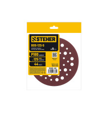STEHER BOS-125-S 125 мм, Р180, шлифовальный круг на липучке, 44 отв., 5 шт. (35685-180)