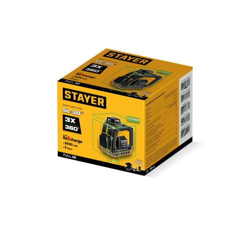 STAYER SL-3D #2, 50м, точн. +/-0,5 мм/м, зеленый лазерный нивелир, микролифт, держатель (34963-2) для горизонтальной и вертикальной разметки при строительстве или отделочных работах