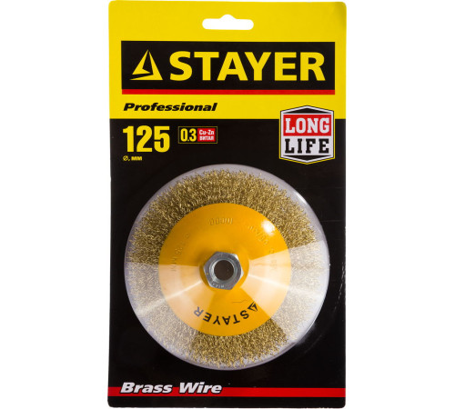 STAYER 125 мм, витая стальная латунированная проволока 0.3 мм, коническая щетка-крацовка для УШМ, Professional (35133-125) купить  в Сочи