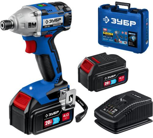 ЗУБР Т7, 20 В, 280 Н·м, 2 АКБ (4 А·ч), бесщеточный винтоверт, кейс, Профессионал (GVB-250-42) купить  в Сочи