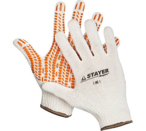 STAYER TRACK, L-XL, х/б перчатки с мягким покрытием ″протектор″ из ПВХ-геля, увеличенная площадь покрытия, противоскользящие (11401-XL) купить  в Сочи