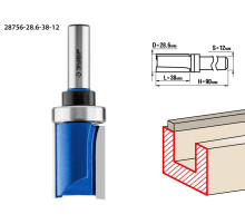 ЗУБР 28.6 x 38 мм, хвостовик 12 мм, фреза пазовая прямая с верхним подшипником, Профессионал (28756-28.6-38-12)