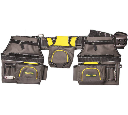 KRAFTOOL 2 петли для крепления молотка и рулетки, пояс монтажника с 20 карманами и 2 подвесными подсумками (38742) купить  в Сочи