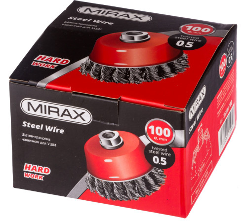 MIRAX 100 мм, жгутированная стальная проволока 0.5 мм, чашечная щетка-крацовка для УШМ (35104-100) купить в Сочи MIRAX 100 мм, жгутированная стальная проволока 0.5 мм, чашечная щетка-крацовка для УШМ (35104-100) купить в Сочи