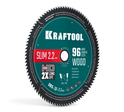 KRAFTOOL Slim wood cut 305 х 30 x 2.2 мм, 96Т, диск пильный по дереву, (36955-305-30-96) купить  в Сочи
