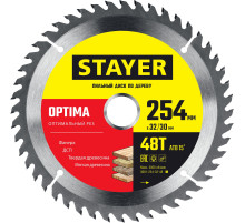 STAYER Optima, 254 x 32/30 мм, 48Т, оптимальный рез, пильный диск по дереву (3681-254-32-48)
