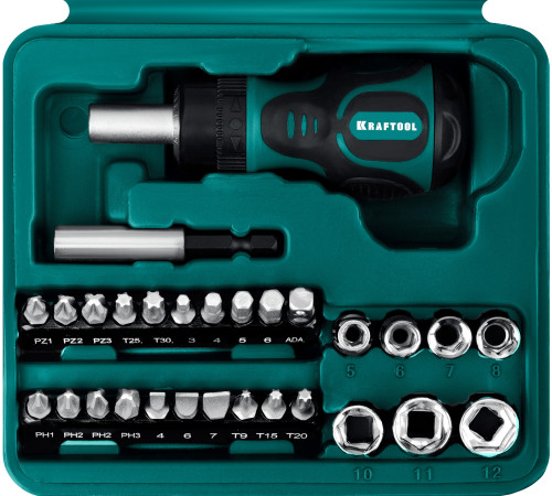 KRAFTOOL Kompakt-29, с насадками, 29 предм., реверсивная отвертка (25556-H29) купить  в Сочи