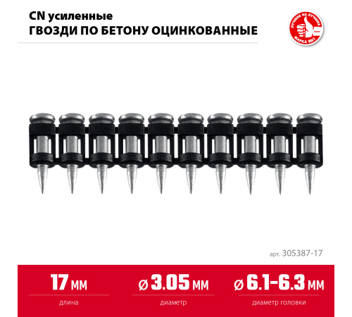 ЗУБР CN усиленные 17 х 3.05 мм, гвозди по бетону оцинкованные, 1000 шт (305387-17) купить  в Сочи