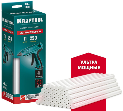 KRAFTOOL Ultra Power, 11 х 250 мм, 40 шт, ультрамощные, прозрачные, клеевые стержни (06848-40) купить  в Сочи