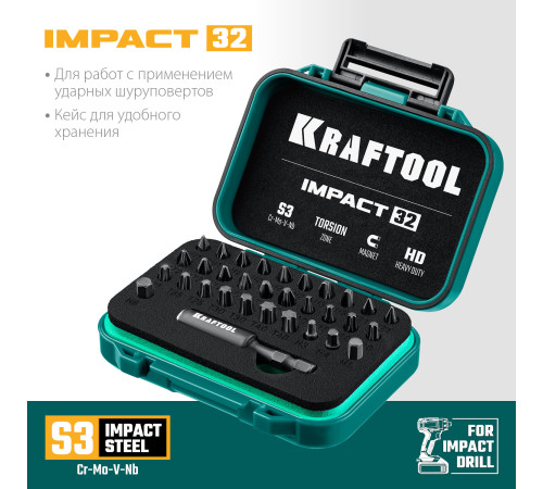KRAFTOOL Impact-32, 32 шт, набор ударных бит (26066-H32) купить в Сочи KRAFTOOL Impact-32, 32 шт, набор ударных бит (26066-H32) купить в Сочи
