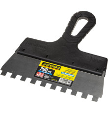 STAYER PROFlat, 200 мм, зуб 10 х 10 мм, пластиковая ручка, зубчатый, нержавеющий фасадный шпатель, Professional (1009-20-10)