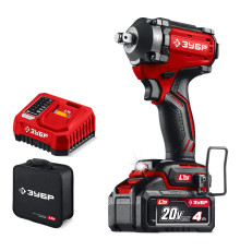 ЗУБР 20 В, 500 Н·м, 1 АКБ LMS (4 А·ч), бесщеточный ударный гайковерт, сумка (ГБУ-500-41)