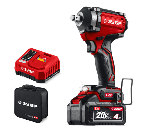 ЗУБР 20 В, 500 Н·м, 1 АКБ LMS (4 А·ч), бесщеточный ударный гайковерт, сумка (ГБУ-500-41) купить  в Сочи