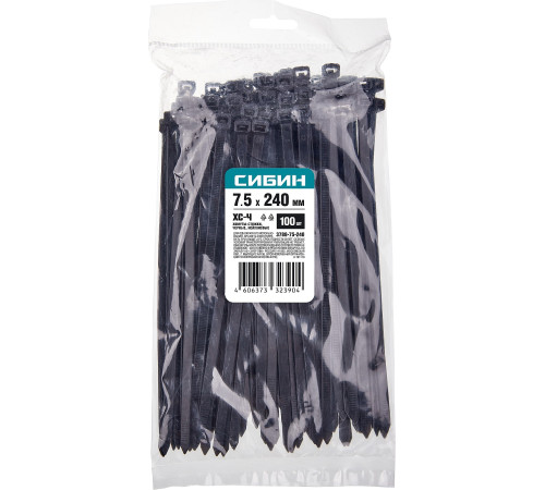 СИБИН ХС-Ч, 7.5 x 240 мм, нейлон РА66, 100 шт, черные, хомуты-стяжки (3788-75-240) купить  в Сочи