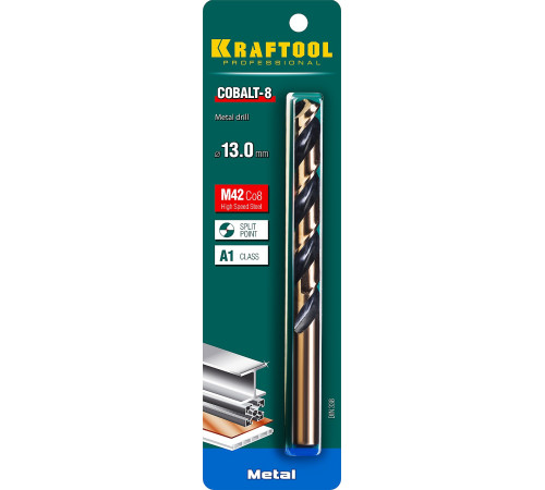 KRAFTOOL COBALT-8, 13.0 х 151 мм, сталь М42, HSS-Co(8%), сверло по металлу (29656-13) купить в Сочи KRAFTOOL COBALT-8, 13.0 х 151 мм, сталь М42, HSS-Co(8%), сверло по металлу (29656-13) купить в Сочи