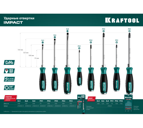 KRAFTOOL IMPACT PZ 3, сквозной стержень Cr-Mo, Ударная отвертка (250035-3) купить  в Сочи