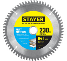 STAYER Multi Material, 230 х 32/30 мм, 64Т, супер чистый рез, пильный диск по алюминию и пластику (3685-230-32-64)