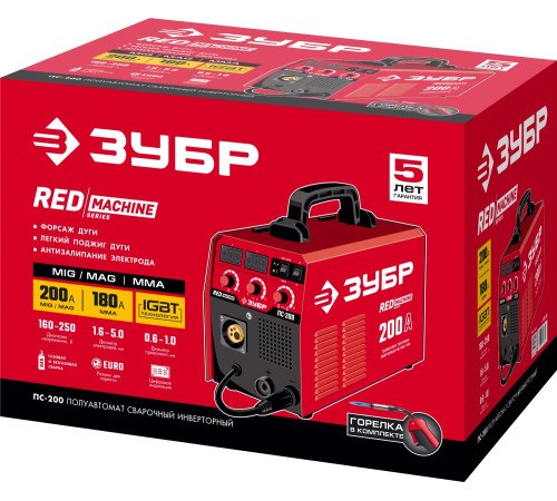 ЗУБР MIG-MAG / ММА, 200 А, RED MACHINE, сварочный полуавтомат инверторный (ПС-200) купить  в Сочи