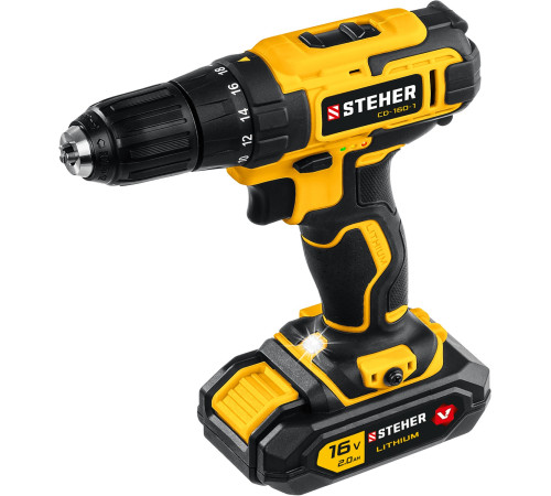 STEHER 16 В, 35 Н·м, 1 АКБ (2 А·ч), дрель-шуруповерт, кейс (CD-160-1) купить в Сочи STEHER 16 В, 35 Н·м, 1 АКБ (2 А·ч), дрель-шуруповерт, кейс (CD-160-1) купить в Сочи