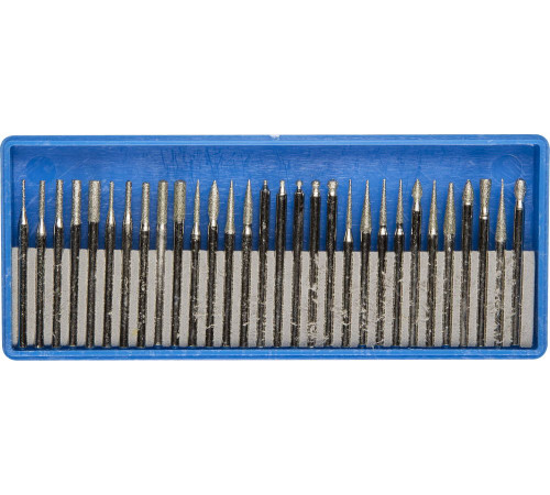 ЗУБР 30 шт, хвостовик d 3 мм, Р 150 - 180, набор алмазных мини-насадок для гравера, Профессионал (33383-H30) купить  в Сочи