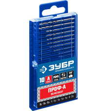 ЗУБР ПРОФ-А, 10 шт, (0.5-2.2 мм), сталь Р6М5, класс А, для печатных плат, набор сверл по металлу, Профессионал (29625-H10-P)