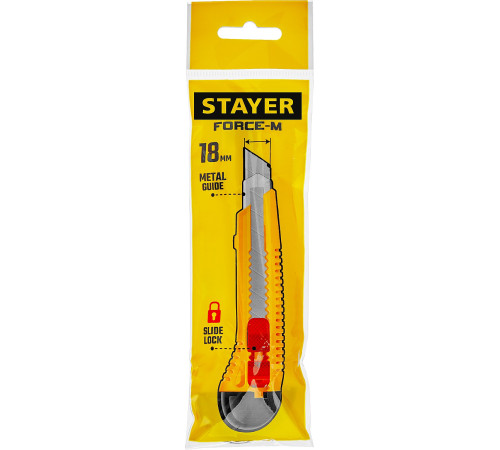 STAYER FORCE-M, 18 мм, нож упрочненный с метал. направляющей и сдвижным фиксатором (0913) купить  в Сочи