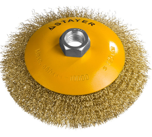 STAYER 125 мм, витая стальная латунированная проволока 0.3 мм, коническая щетка-крацовка для УШМ, Professional (35133-125) купить  в Сочи