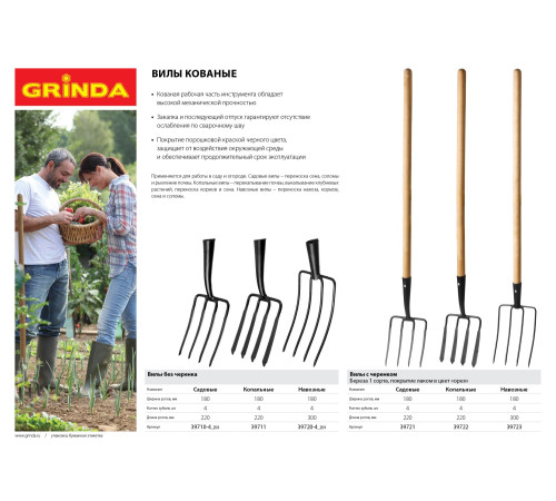 GRINDA 180 х 220 мм, кованная рабочая часть, четырехзубые, без черенка, антикор. покрытие, вилы кованые (39710-4) купить  в Сочи