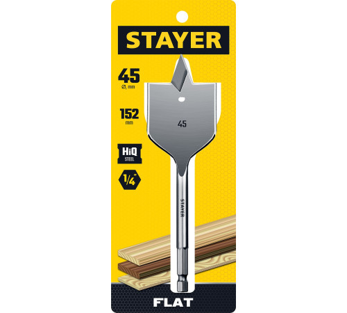 STAYER Flat, 45 x 152 мм, перовое, cверло по дереву (2950-45) купить в Сочи STAYER Flat, 45 x 152 мм, перовое, cверло по дереву (2950-45) купить в Сочи