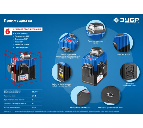 ЗУБР КРЕСТ 3D, №2, 20 - 70 м, лазерный нивелир, Профессионал (34908-2) купить  в Сочи