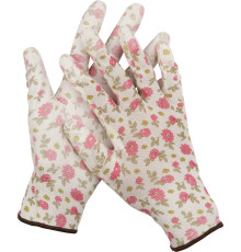 GRINDA M (8), садовые перчатки с прозрачным PU покрытием, бело-розовые, 13 класс (11291-M)