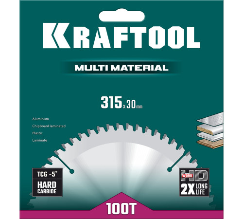 KRAFTOOL Multi Material, 315 х 30 мм, 96Т, пильный диск по алюминию (36953-315-30) купить  в Сочи
